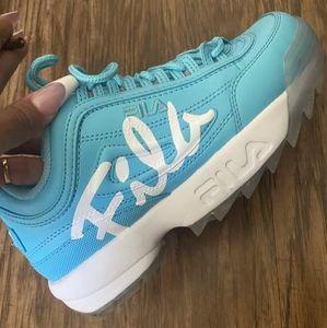 Blue and white filas sneakers